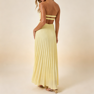 Vestido Maxi Amarillo sin Tirantes, Plisado, Ajustado, Elegante, de Alta Calidad, Personalizable OEM ODM, para Fiestas y Eventos - Product Image 3