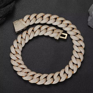 Ensemble collier et bracelet chaîne cubaine en moissanite plaqué or 22 carats pour homme, style hip-hop, maillons micro-incrustés, taille brillant rond - Product Image 5