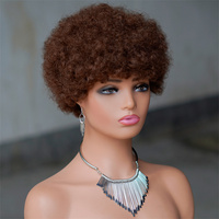 Perruque de Cheveux Humains Remy Courts Afro Kinky Bouclés Noirs Naturels et Moelleux pour Femmes Noires avec Dentelle Marron Clair