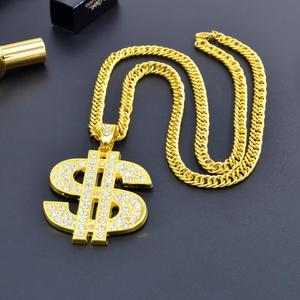 Collana da Uomo Punk Hip Hop Placcata Oro 18k con Diamanti di Cristallo, Ciondolo a Forma di Simbolo del Dollaro con Strass, Gioielli - Product Image 5