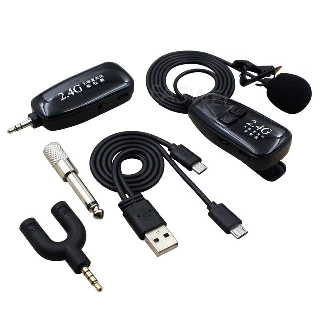 2.4GHz Wireless Lavalier Microphone Transmitter and Receiver for Mobile Live Streaming Recording