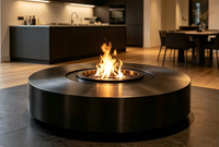 Brasero à gaz rond sur pied surdimensionné, table de feu extérieure de grande capacité pour divertissement nocturne dans le jardin et sur la terrasse