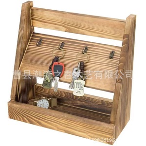 Boîte de rangement pour clés en bois, boîte de rangement murale à double couche, décoration d'intérieur, ornement de rangement pour clés d'entrée. - Product Image 1