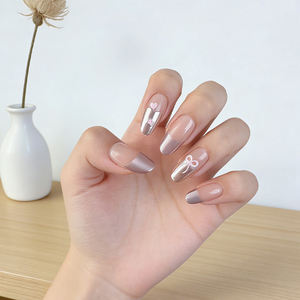 Faux ongles personnalisés faits à la main, style stiletto français, réutilisables, à presser, en ABS, forme amande, couvrance totale, pré-conçus, vente en gros - Product Image 3