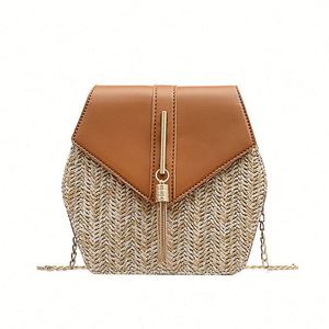 Bolso de Hombro Mini de Paja Sintética PP para Mujer, con Cadena Metálica, en Oferta - Product Image 1