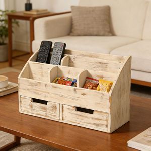 Wooden Storage Rack Rectangle Open Top With Compartments Desktop Organizer For Home Office Use - Product Image 4