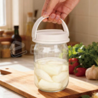 Pot Mason en verre de qualité supérieure, classique, de qualité alimentaire, à large ouverture, étanche, hermétique, avec poignée pliable pour la cuisine