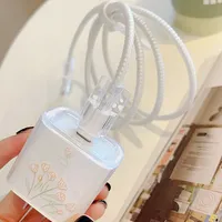 Étui en silicone souple avec fleur de dessin animé pour iPhone 15 14 13 Apple 18/20W housse de protection pour tête de chargeur et câble de protection