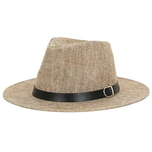 Chapéu de palha liso para homens, chapéu de linho barato de verão, chapéu de sol de fibra de bambu, aba larga, chapéu de proteção solar, chapéu de palha lisa