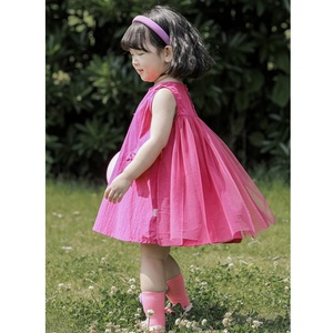 Nouveautés Dernières enfants filles robe d'été avec nœud 100% coton sans manches maille bébé robe 4 ans - Product Image 4