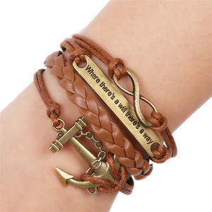 Brazalete <span class=keywords><strong>de</strong></span> cuero hecho a mano con forma <span class=keywords><strong>de</strong></span> ancla, pulsera inspiradora - Product Image 1