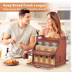 Zhongkai <b>Wooden</b> Double Layer Bread Box Kitchen <b>Storage</b> With Glass Door For Bread Pastry And Seasoning <b>Rack</b> - Product Image 2