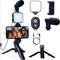 Dudukan ponsel, perlengkapan fotografi ponsel pintar Vlog Kit/Kit pembuat Video + mikrofon + Tripod + pemegang/lampu cincin