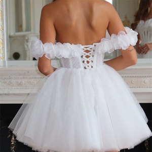 Mily Bridal Sw023 Eenvoudige Korte Boho A Line Trouwjurk Bateau Halslijn <span class=keywords><strong>Online</strong></span> Gelaagde Gerimpelde Gezwollen Mini Trouwjurken - Product Image 2