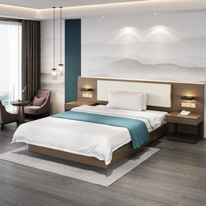 Cadre de lit en bois moderne sur mesure, simple, double, king-size, queen-size, avec tête de lit et table de chevet, économique, pour appartements et chambres d'hôtel - Product Image 2