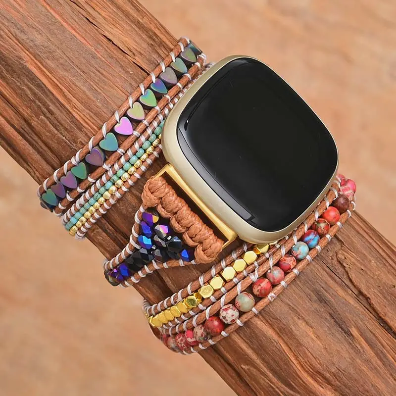 Love Shape Hematite Fitbit Versa3 Watch Band BOHO Vegan Emperor Stone Fitbit Watch Strap Gift for Lover Wholesale
