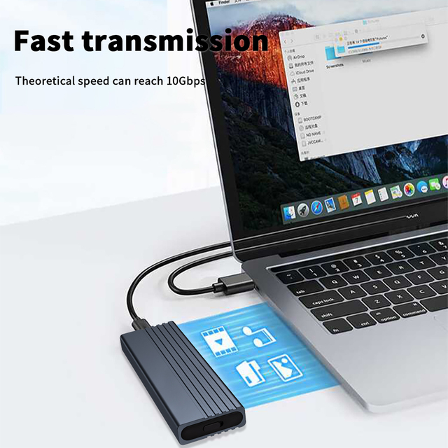 2-in-1 M.2 SSD Enclosure PCIE/NVME/NGFF SATA 10Gbps B&M-Key Hard Disk Type-C Hub USB3.0 External Adapter Docking Station for Mac
