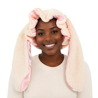 Bonnet de nuit doublé satiné en polaire pelucheuse, ajustable, 35 cm, avec nœud et sangle élastique