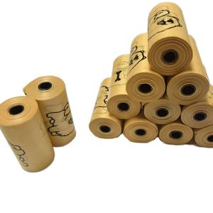 Sacs à déjections canines biodégradables jaunes, étanches et parfumés, avec LOGO GRATUIT, EPI/D2W+HDPE - Product Image 1