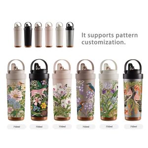 High Appearance Level <b>Large</b>-Capacity European Style Floral Pattern Portable Ceramic Inner Liner Insulated Coffee <b>Mug</b> Straw for - Product Image 6