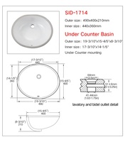 Lavabos de salle de bain ovales en céramique 1714, à poser sur comptoir, faciles à nettoyer, design industriel, blanc, capacité 12L, OEM, garantie 5 ans, usage commercial