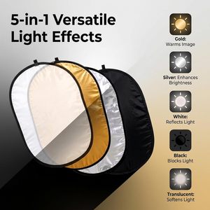 Panneau diffuseur de lumière portable pliable ovale 5-en-1 60x90cm pour photographie de portrait avec poignées - Product Image 4