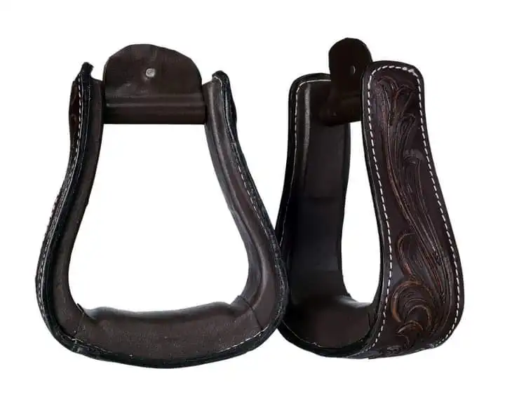 Top Notch Quality Genuine Leather Tooled and Curved Stirrups Pair with Custom Service Available from India