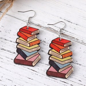 Wooden Earrings Painted <b>Teachers</b> and Students Book Pendant Earrings <b>Teachers</b>' Day <b>Gift</b> for Women Uionen 933 - Product Image 2
