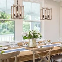Lustre rétro rustique américain Suspension carrée en fer forgé et bois pour salle à manger et salon