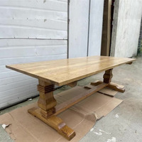 Table en bois massif d'orme de luxe européen léger, table en bois d'orme de ménage, grande table à manger longue en orme