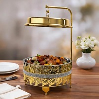 Plat de service de luxe 10L en acier inoxydable, chauffe-plat de buffet doré incrusté de diamants scintillants, alimenté à l'alcool, écologique, avec couvercle suspendu