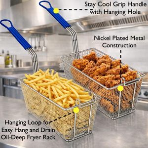 Panier de rangement pour <span class=keywords><strong>friteuse</strong></span> avec poignée antidérapante, construction robuste en acier inoxydable nickelé, écologique, usage commercial - Product Image 3