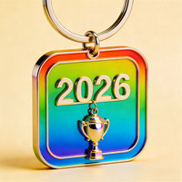 Porte-clés en métal plaqué arc-en-ciel 3D, trophée de la Coupe du Monde de mini-football, vente chaude, porte-clés 3D tendance, cadeau gravé au laser