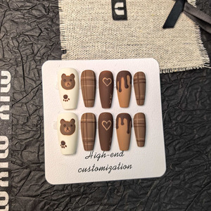 Suministros de <span class=keywords><strong>uñas</strong></span> postizas con patrón de oso pequeño puramente hecho a mano, prensa <span class=keywords><strong>en</strong></span> <span class=keywords><strong>las</strong></span> <span class=keywords><strong>uñas</strong></span>, pintura pintada a mano, lujo de gama alta - Product Image 2