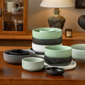 Japanese High-End Embossed Ceramic Bowl Set Modern Simple <b>Tableware</b> for Household Rice Soup Bowl Flat Plate - Product Image 4