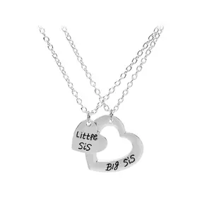 New Trendy 2pcs Heart Pendant Necklace Set Creative Engraved Words Sister Necklace for Family Friends