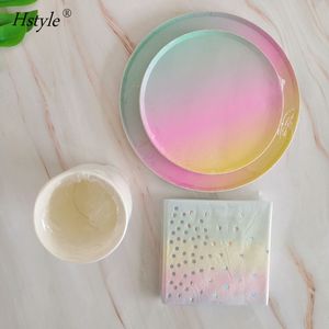 Vajilla desechable de papel dorado con arcoíris, platos de papel para fiesta de cumpleaños y Navidad, vasos, suministros para fiesta de Carnaval SPT373 - Product Image 3