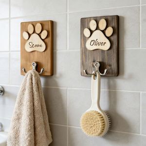 Custom Engraved Pet Leash Wall <b>Rack</b> with Name, Personalized Wooden Paw <b>Print</b> Hook, Entryway Hanger for Keys, Collar, Towels - Product Image 4