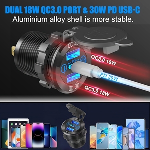 RV 12V USB 전원 콘센트 패널 마운트 12V 방수 해양 스위치 패널 (PD USB 포트, LED 전압계, 시거잭 포함) - Product Image 4
