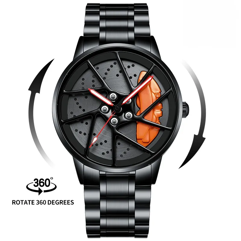 Top Brand Mens Watch Luxury Sports Car Watches 3d Rotating Hub Wheel Wristwatches Waterproof Design Men's Watch Reloj