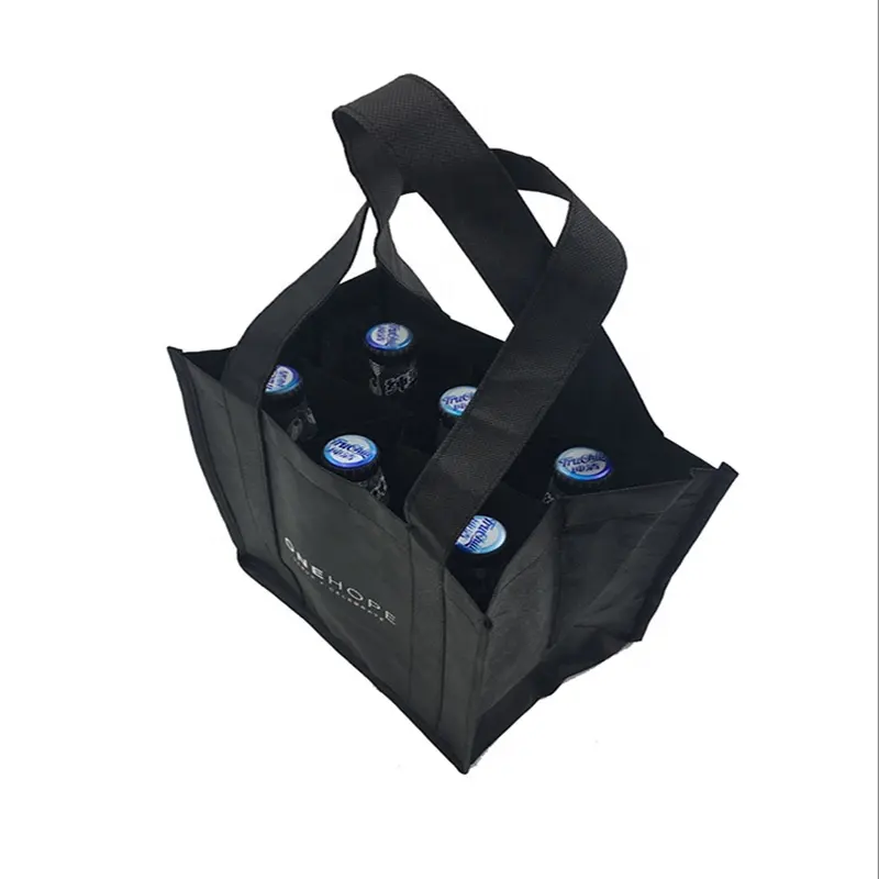 Eco Non Woven Bag Colorful Wine Bag With Logo Printing Promotion 80G Customized Black Size 6 Bottle