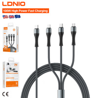 Câble de charge rapide 3 en 1 LDNIO LC94c 100W, cordon de charge multi-ports Type-C/Micro USB, câble tressé en nylon anti-pliage