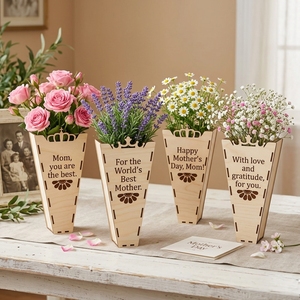 Custom Wooden <b>Flower</b> Vase Mothers Day Gift Wooden <b>Bouquet</b> <b>Box</b> Floral Arrangement Desktop Home Decoration Wedding Centerpiece - Product Image 1