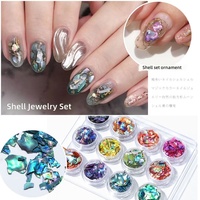 TSZS 12 pots de paillettes naturelles Aurora pour ongles, éclats de coquillages fins, poudre d'ormeau, décoration 3D pour manucure DIY