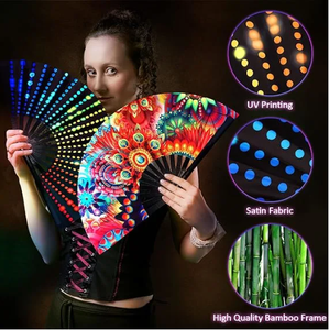 Abanico Plegable Grande de 33 cm Pintado a Mano con Varillas de Bambú para Baile, Festivales de Música, Fiestas y Raves - Product Image 6