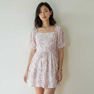 Vestido Corto a Cuadros para Mujer, Manga Abullonada, Estilo Casual para Uso Diario, Elegante, Natural, Transpirable, Calidad de Exportación, Venta al Por Mayor - Product Image 4