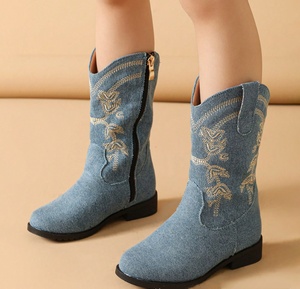 Bottes en jean personnalisées pour enfants, broderie classique, automne-hiver, pour l'extérieur, fête, mode, style cowgirl, bottes de cowboy western - Product Image 4