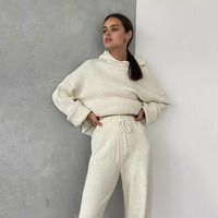 Ensemble de vêtements en tricot pour femme, automne-hiver, pull en tricot, pantalon deux pièces, vêtements de détente, ensemble de sweat-shirts à capuche en tricot pour femmes