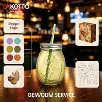 LAKOTTO 450ml Bouteille en verre colorée effet martelé avec paille, 15.8oz, pour boissons