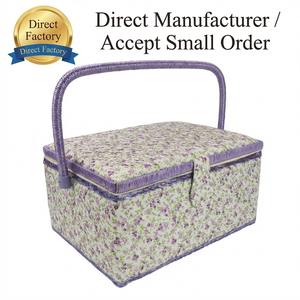 Panier à couture en tissu avec fleurs violettes fragmentées, écologique, durable, collection artisanale pour la famille, vente en gros - Product Image 1